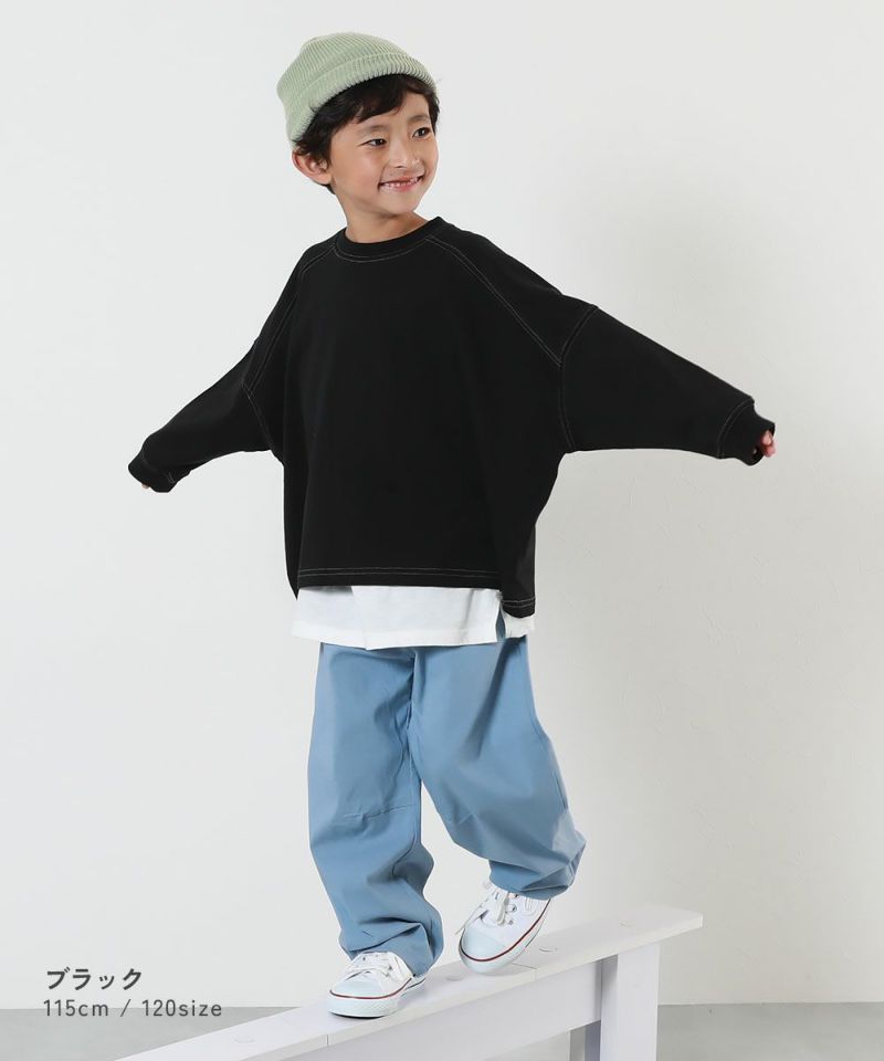 devirock 拼接縫線蝙蝠袖長袖T恤