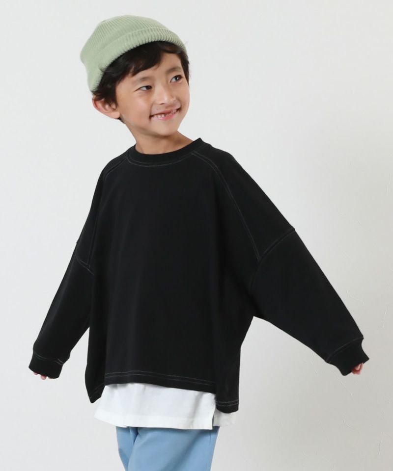 devirock 拼接縫線蝙蝠袖長袖T恤