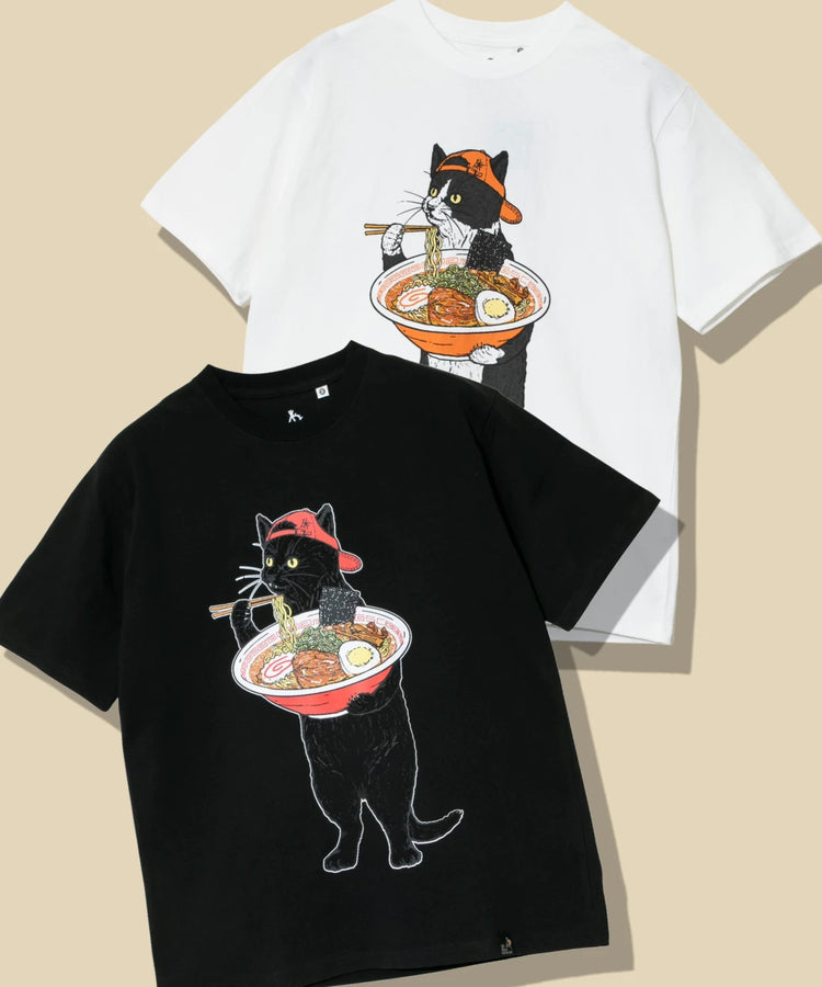go slow caravan USA COTTON TEE (MENS/WOMENS) 貓咪拉麵印花短袖T恤