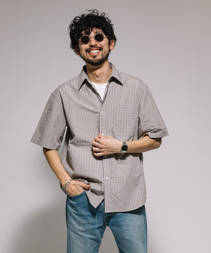 FREAK'S STORE Relaxed Fit Typewriter Regular Collar Short Sleeve Check Shirt 短袖格紋襯衫