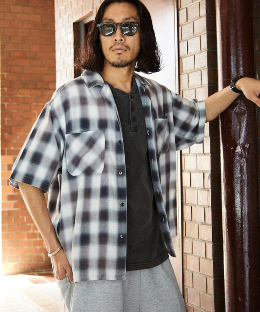 FREAK’S STORE Murabreach processed open collar ombre check shirt 漸層格紋短袖襯衫