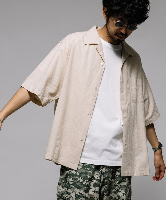 HINSON Custom cotton linen open collar short sleeve shirt 棉麻短袖襯衫