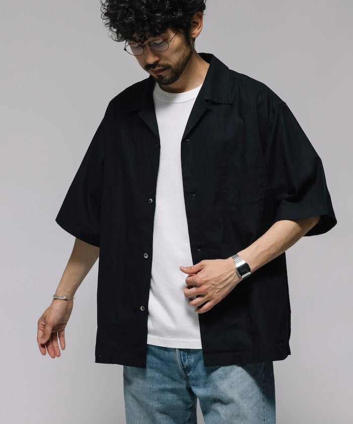 HINSON Custom cotton linen open collar short sleeve shirt 棉麻短袖襯衫