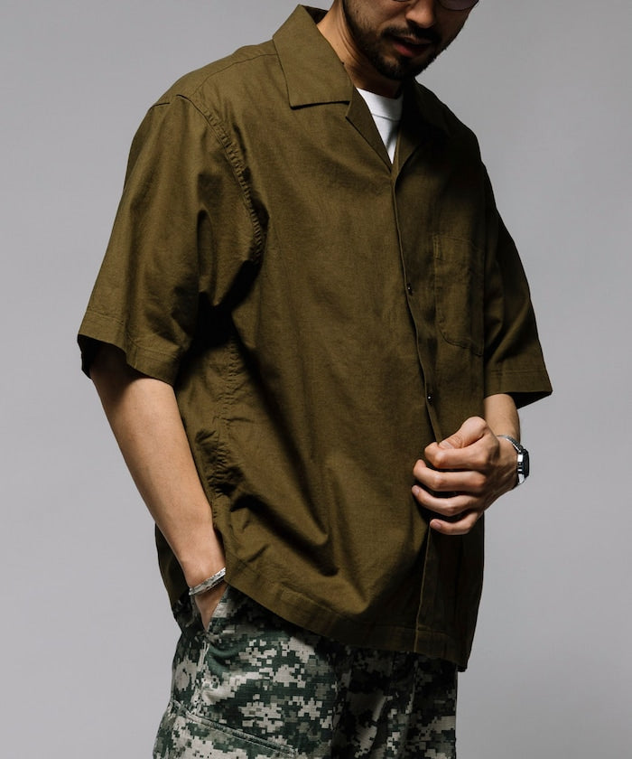 HINSON Custom cotton linen open collar short sleeve shirt 棉麻短袖襯衫