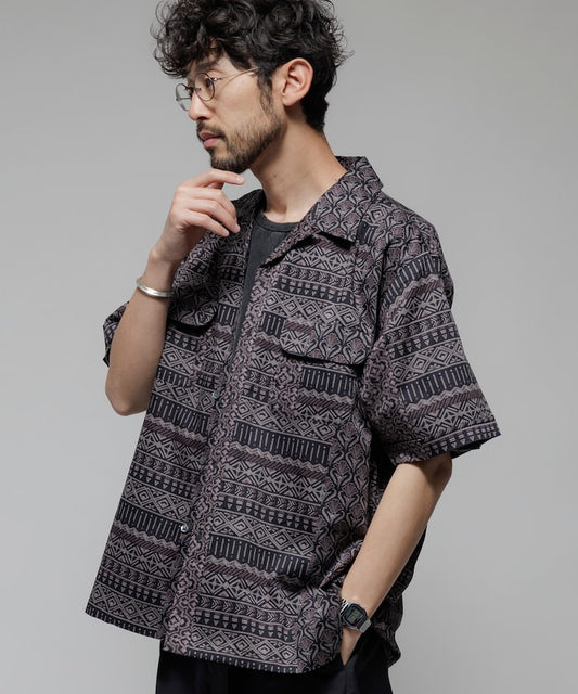 FREAK'S STORE Relaxed Fit Batik Print Open Collar Shirt/African Pattern 印花短袖襯衫