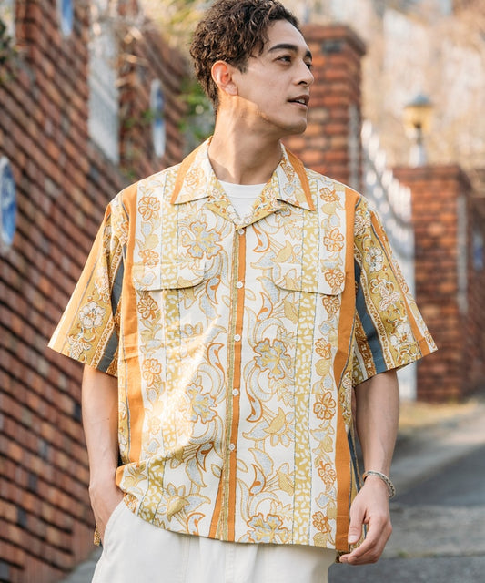 FREAK'S STORE Relaxed Fit Batik Print Open Collar Shirt/Floral 印花短袖襯衫