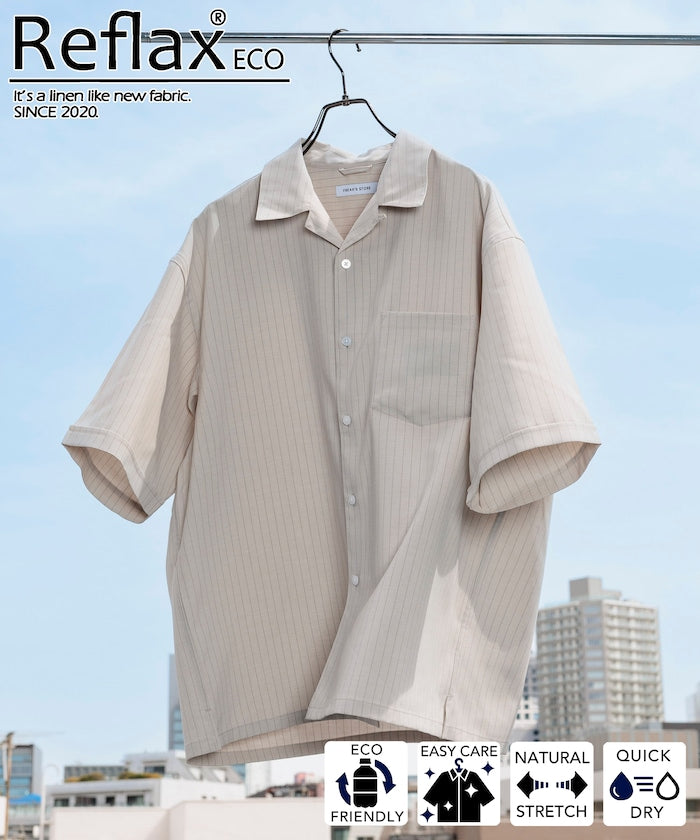 FREAK'S STORE Reflax Functional Fabric Relaxed Fit Striped Open Collar Shirt 機能條紋短袖襯衫