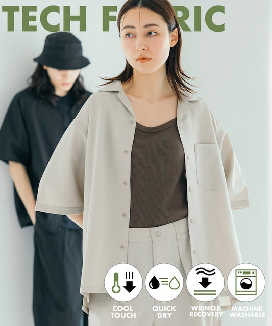 FREAK'S STORE Quick-drying material Relaxed fit Open collar shirt 寬版亞麻短袖襯衫