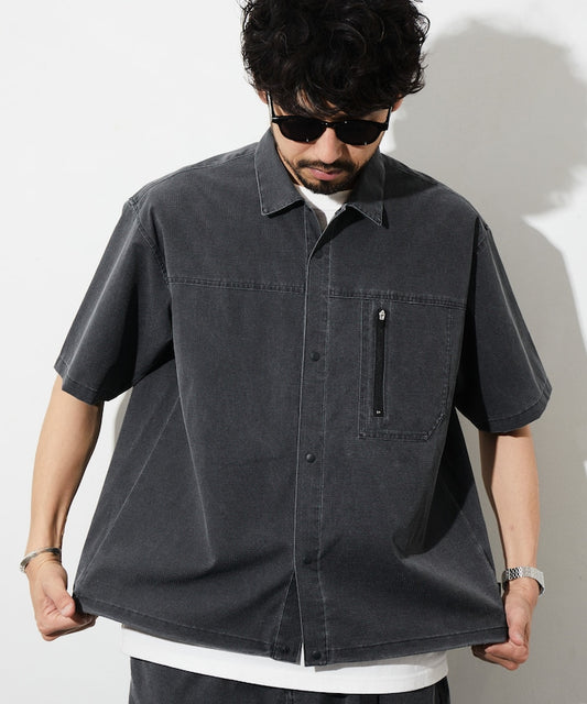 FREAK’S STORE AIR TECH BREATH Mesh Pigmented Open Collar Shirt 刷色拉鍊短袖襯衫