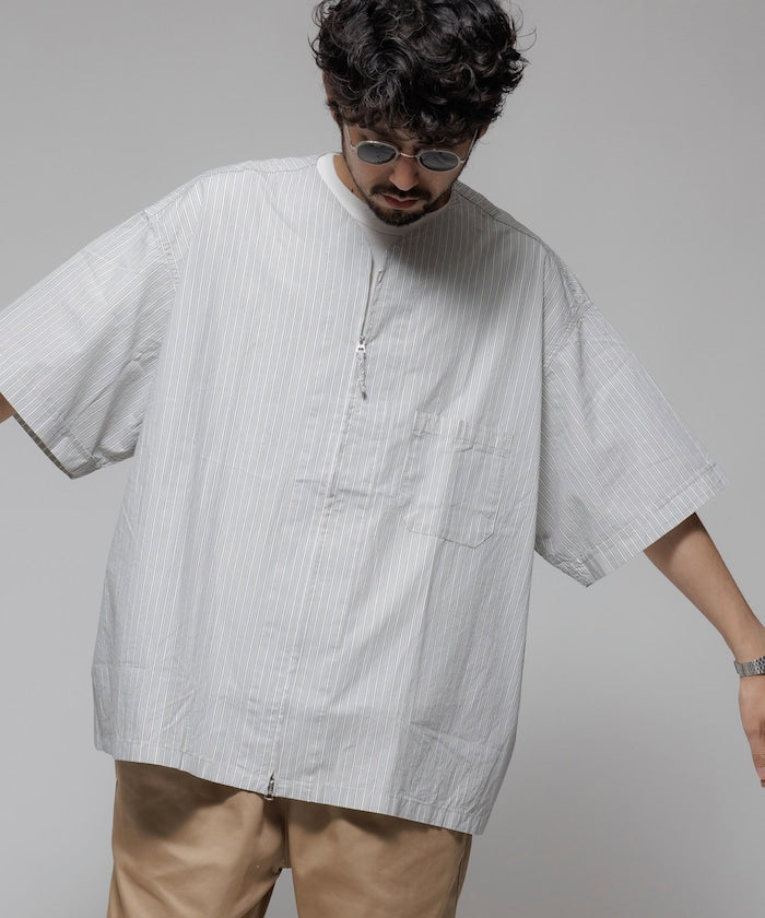 HINSON 限定 無領開襟拉鍊短袖襯衫