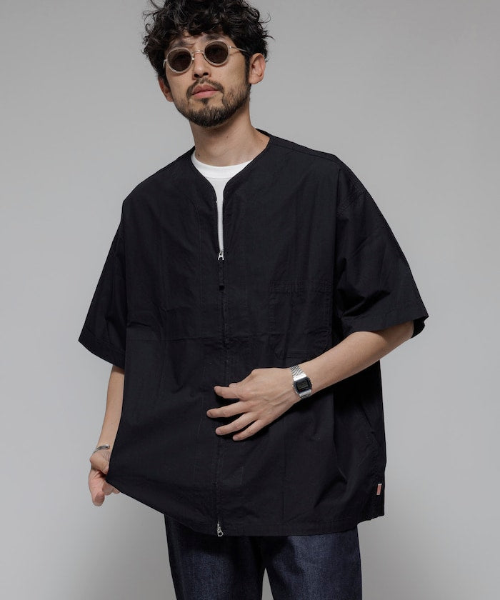 HINSON 限定 無領開襟拉鍊短袖襯衫