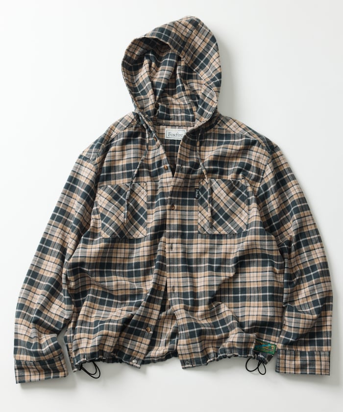 FREAK'S STORE x Foxfire relaxed fit flannel check hoodie shirt 寬版法蘭絨格紋連帽衫