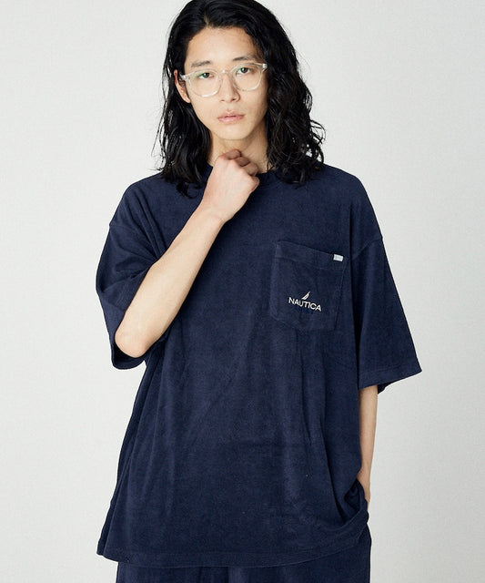 NAUTICA pile pocket T-shirt with striped pattern 口袋短袖T恤上衣