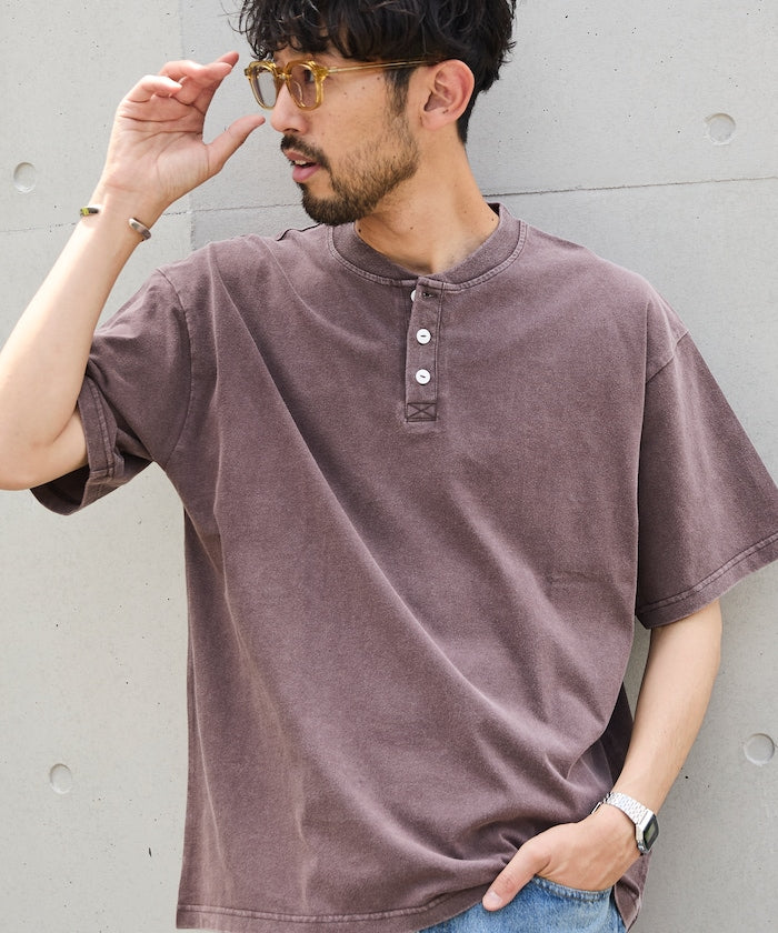 FREAK'S STORE Relaxed fit powdered Henley short sleeve T-shirt 寬版亨利領短袖T恤
