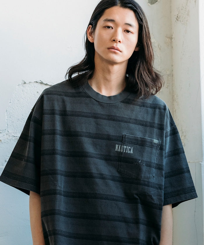 NAUTICA 復古染色Logo條紋短袖T恤上衣