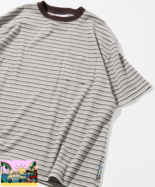 FREAK'S STORE Beach & Festival Multi-border pile crew neck pocket T-shirt 條紋口袋T恤