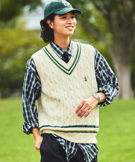 NAUTICA 復古麻花針織背心