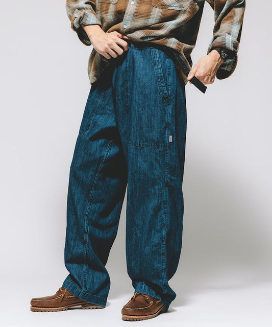 HINSON 限定 寬版錐形剪裁織帶工裝牛仔褲