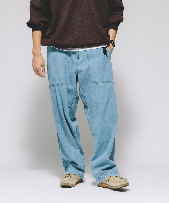 HINSON 限定 寬版錐形剪裁織帶工裝牛仔褲