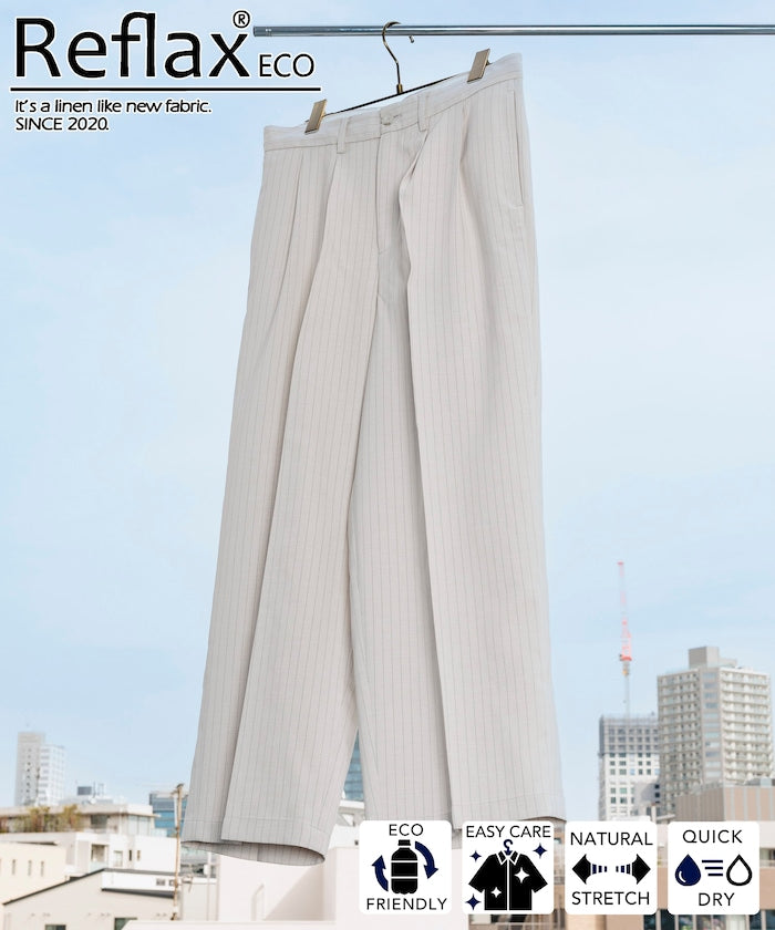 FREAK'S STORE Reflax Functional Material Wide Silhouette Easy Striped Slacks Pants 寬版條紋休閒褲
