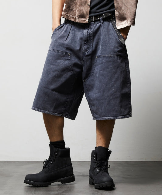 FREAK'S STORE Wide silhouette baggy double knee denim shorts 寬版牛仔短褲