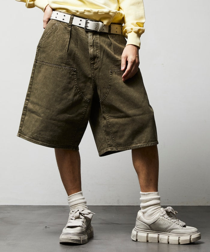FREAK'S STORE Wide silhouette baggy double knee denim shorts 寬版牛仔短褲