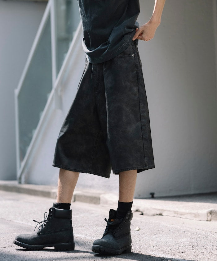 FREAK'S STORE Vintage-like leatherette baggy shorts 復古皮革寬鬆短褲