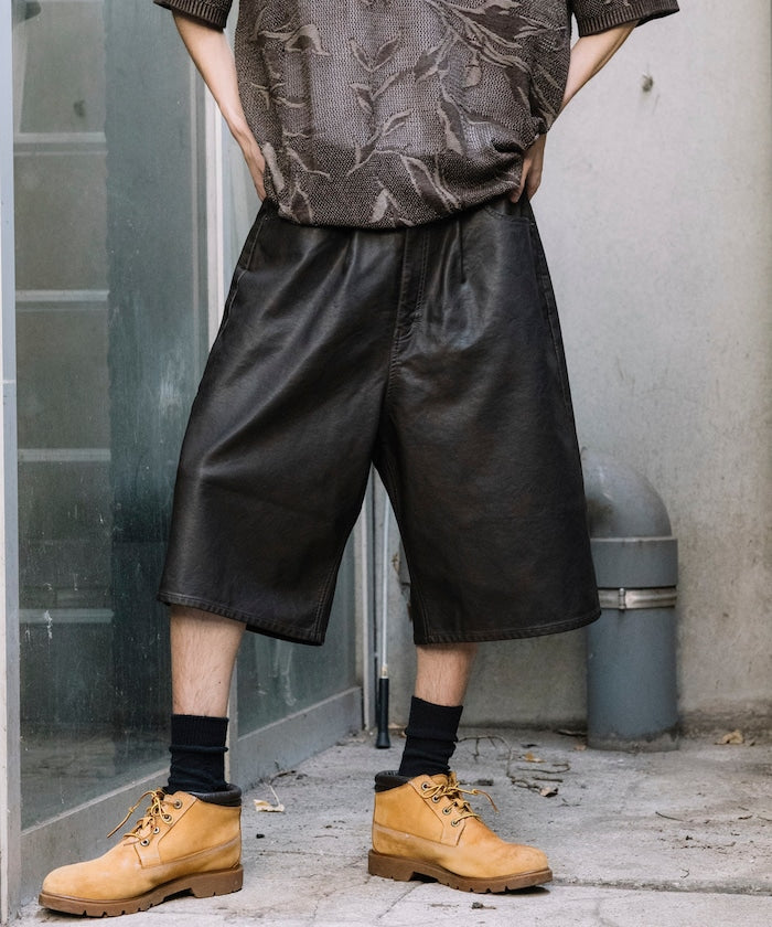 FREAK'S STORE Vintage-like leatherette baggy shorts 復古皮革寬鬆短褲