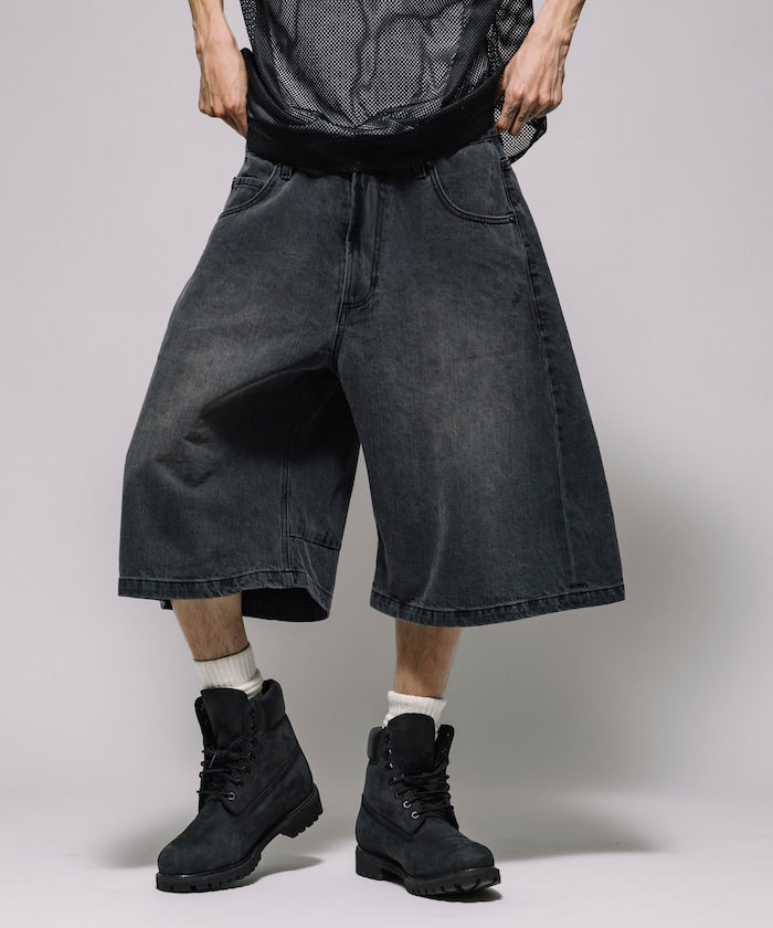 FREAK'S STORE Wide silhouette vintage processed curve denim cropped Pants 寬版牛仔七分褲