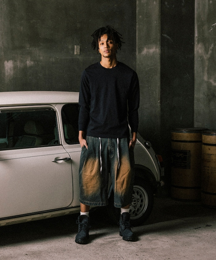 RED KAP 2TUCK BAGGY WIDE DENIM SHORTS PANTS 打褶牛仔短褲