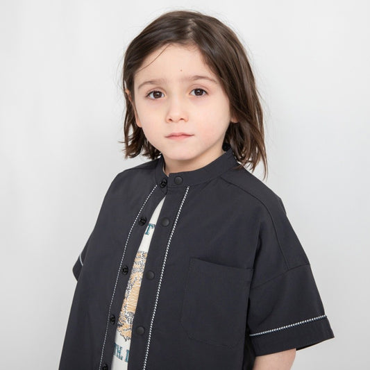 branshes Band collar short sleeve shirt 立領短袖襯衫