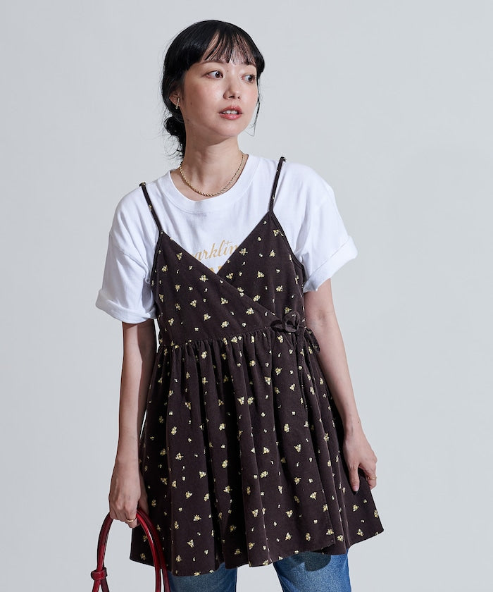 FREAK'S STORE 鄉村風花朵燈芯絨吊帶背心