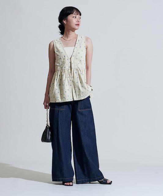 FREAK'S STORE 鄉村風花朵燈芯絨背心