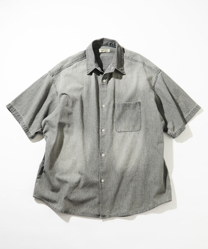 FREAK'S STORE Relax Fit Overdyed Regular Collar S/S Denim Shirt 復古牛仔短袖襯衫