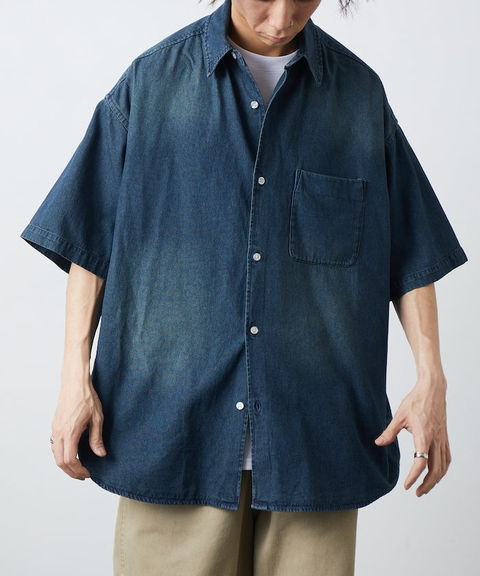 FREAK'S STORE Relax Fit Overdyed Regular Collar S/S Denim Shirt 復古牛仔短袖襯衫