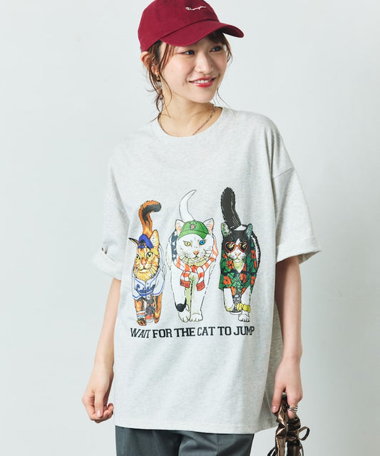 FREAK'S STORE Relaxed fit double-sided print crew neck T-shirt / Three Cats 印花T恤
