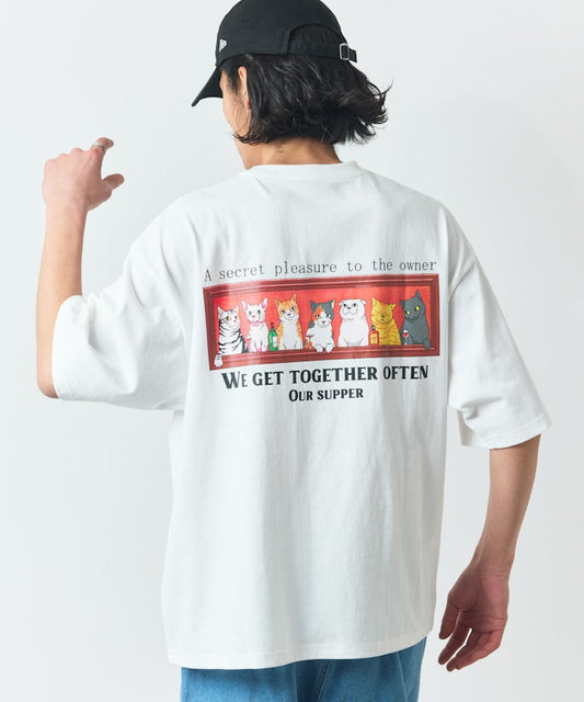 FREAK'S STORE Relaxed fit back print crew neck T-shirt / Cats ART 印花T恤
