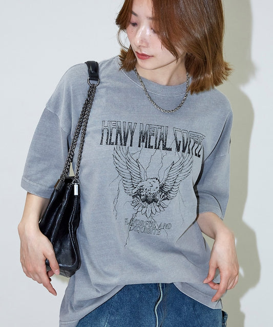 FREAK'S STORE pigment dye crack print T-shirt / HEAVY METAL COFFEE 印花短袖T恤
