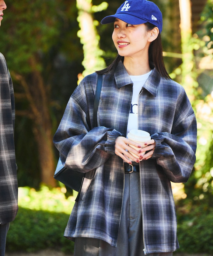 FREAK'S STORE 寬版漸層格紋拉鍊夾克外套