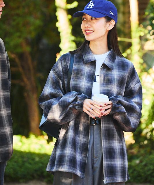 FREAK'S STORE 寬版漸層格紋拉鍊夾克外套