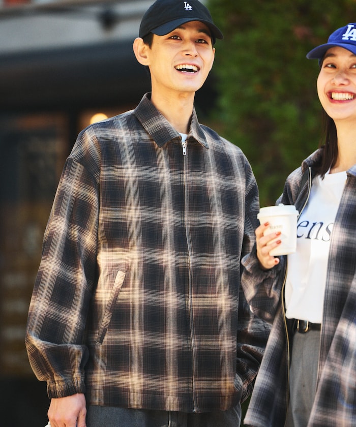 FREAK'S STORE 寬版漸層格紋拉鍊夾克外套