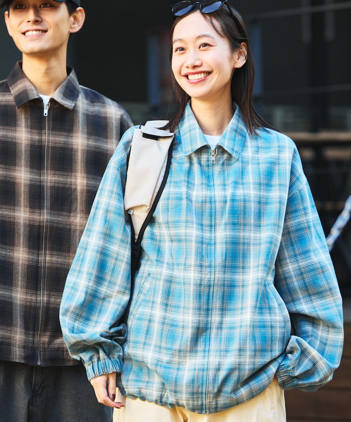 FREAK'S STORE 寬版漸層格紋拉鍊夾克外套