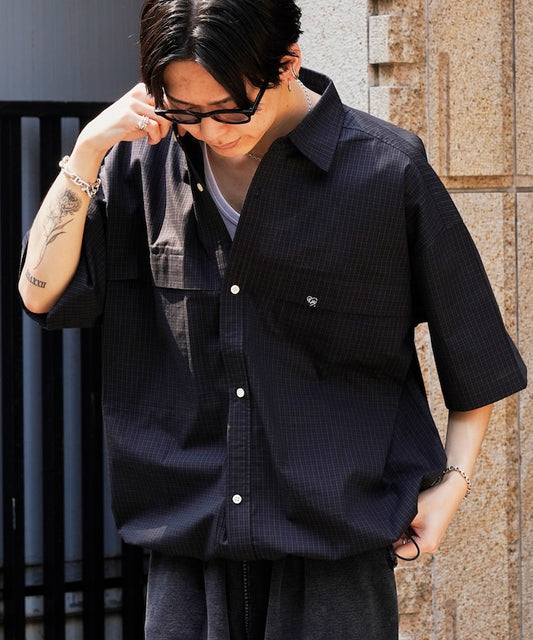 PUBLUX Short sleeve drawstring check shirt 短袖口袋襯衫