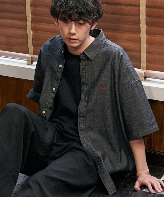 限定款 PUBLUX U.S. POLO ASSN. 刺繡牛仔丹寧短袖襯衫