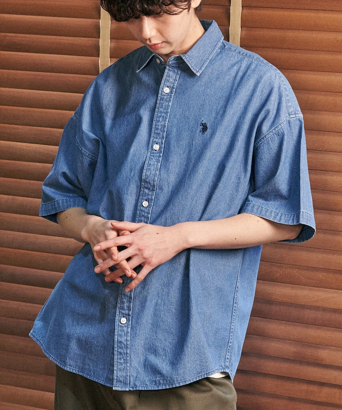 限定款 PUBLUX U.S. POLO ASSN. 刺繡牛仔丹寧短袖襯衫