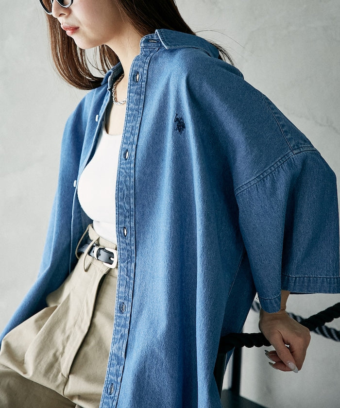 U.S. POLO ASSN. Custom embroidered denim short sleeve shirt  限定刺繡短袖襯衫