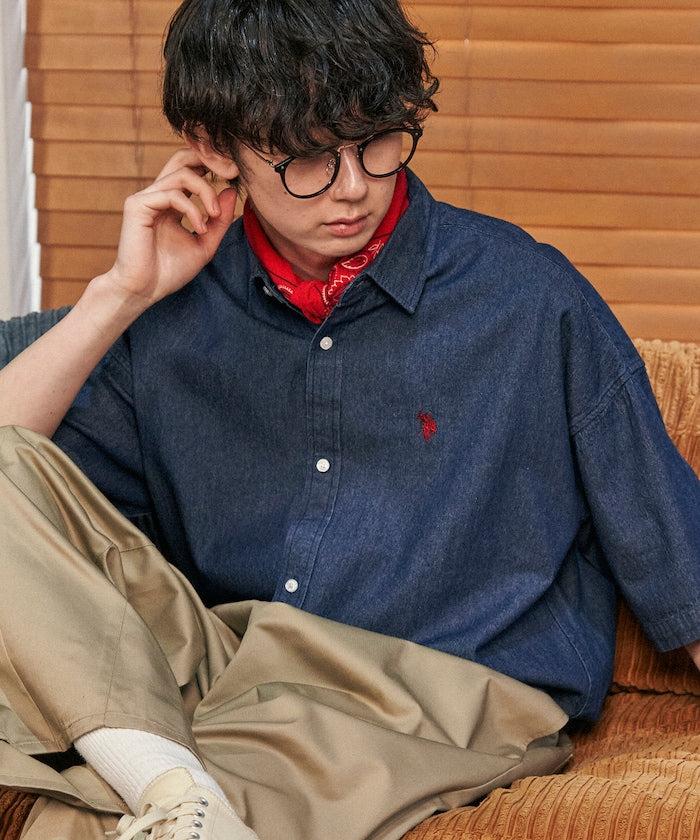 限定款 PUBLUX U.S. POLO ASSN. 刺繡牛仔丹寧短袖襯衫