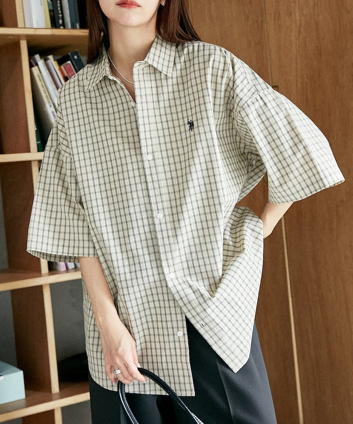 U.S. POLO ASSN. one-point embroidered check short sleeve shirt 限定刺繡格紋短袖襯衫