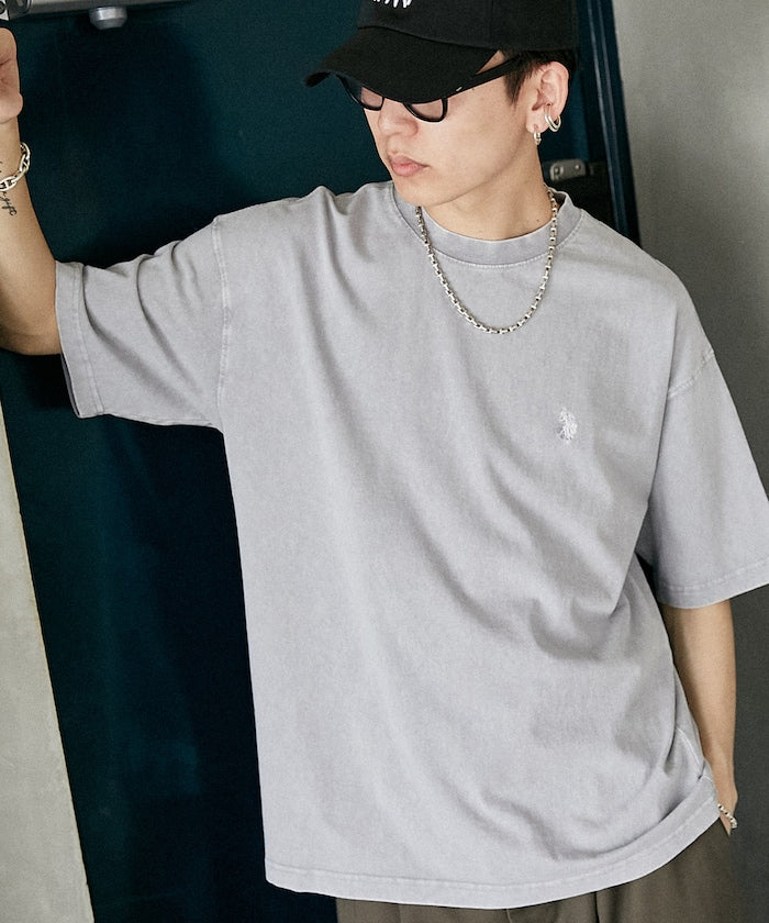 U.S. POLO ASSN. Special order one-point embroidered logo pigment T-shirt 簡約刺繡短袖T恤