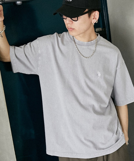 U.S. POLO ASSN. Special order one-point embroidered logo pigment T-shirt 簡約刺繡短袖T恤